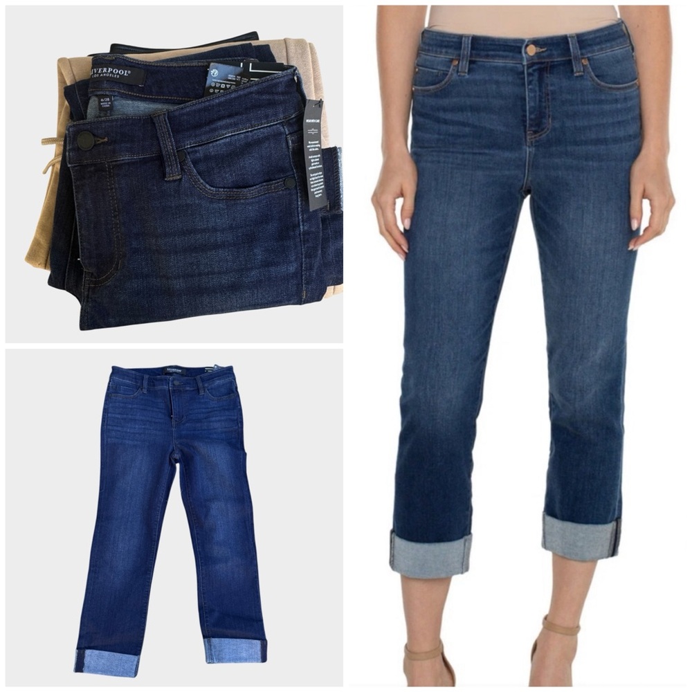 NEW Liverpool x Stitch Fix Belinda Crop Skinny Jeans Cuffed Dark Wash Stretch